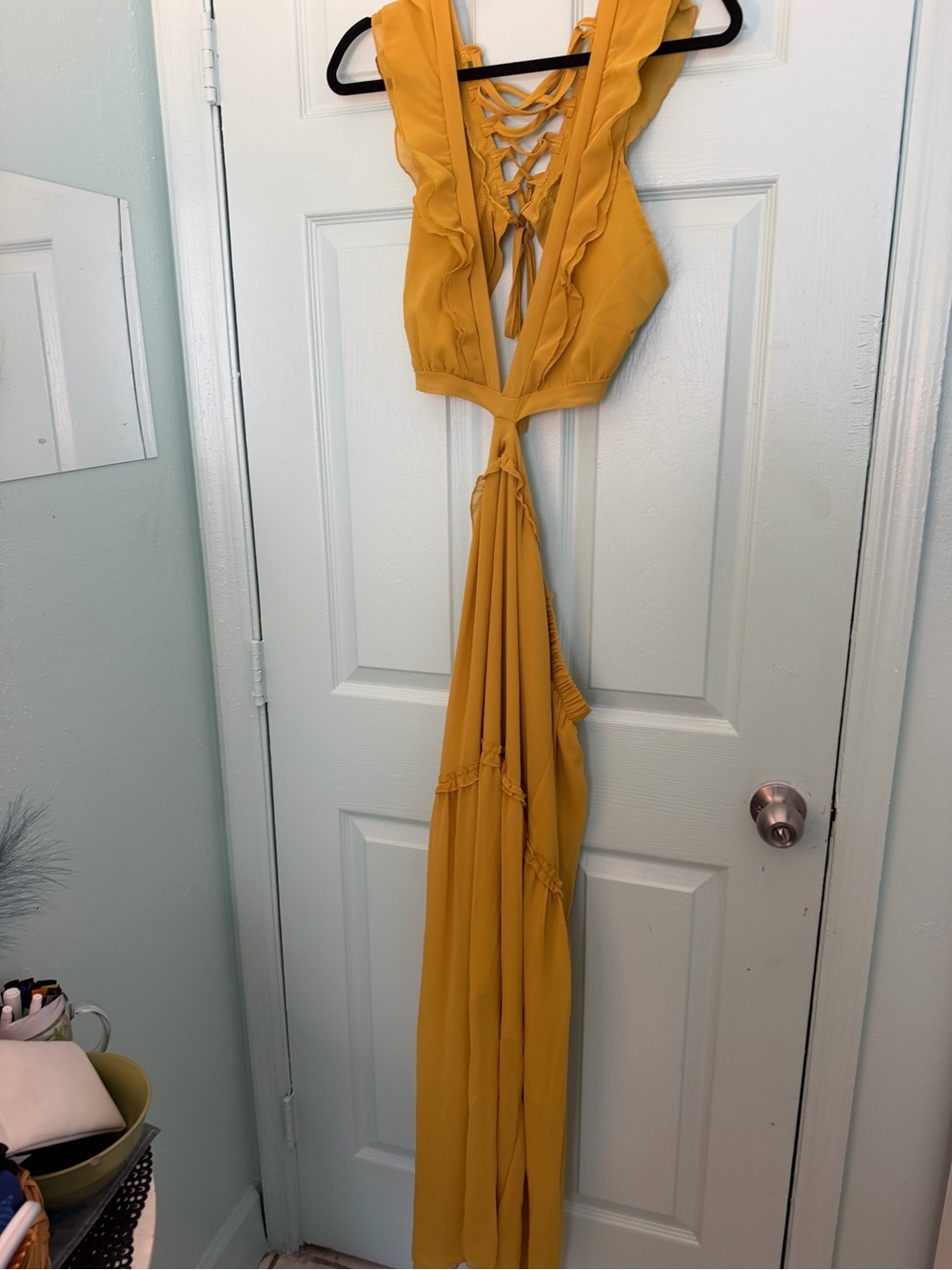 Women’s Mustard Yellow Ruffle-Trim Maxi Dress
